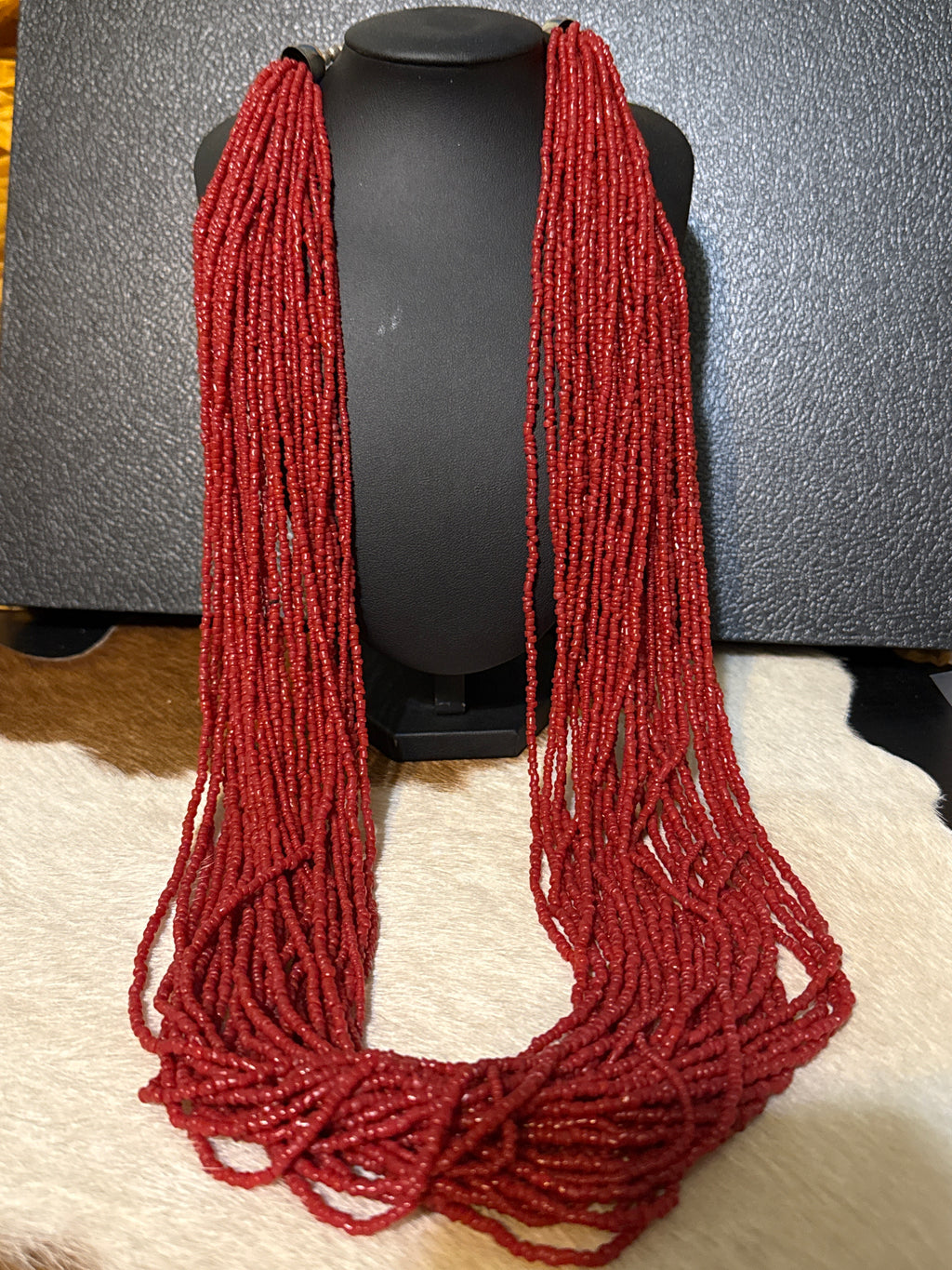 30” Coral 30 Strand Navajo Necklace