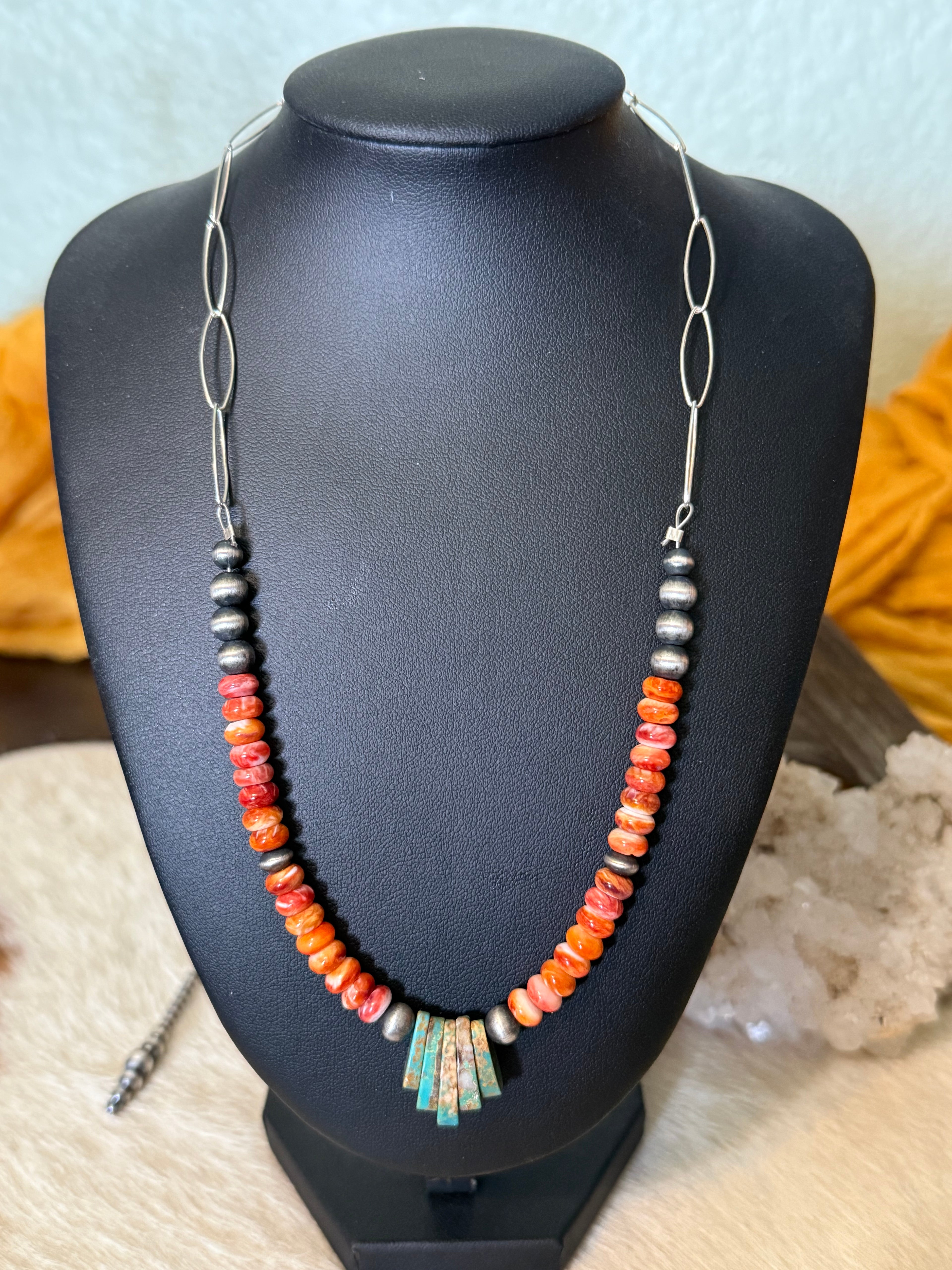 Spiny Oyster and Turquoise Statement Necklace