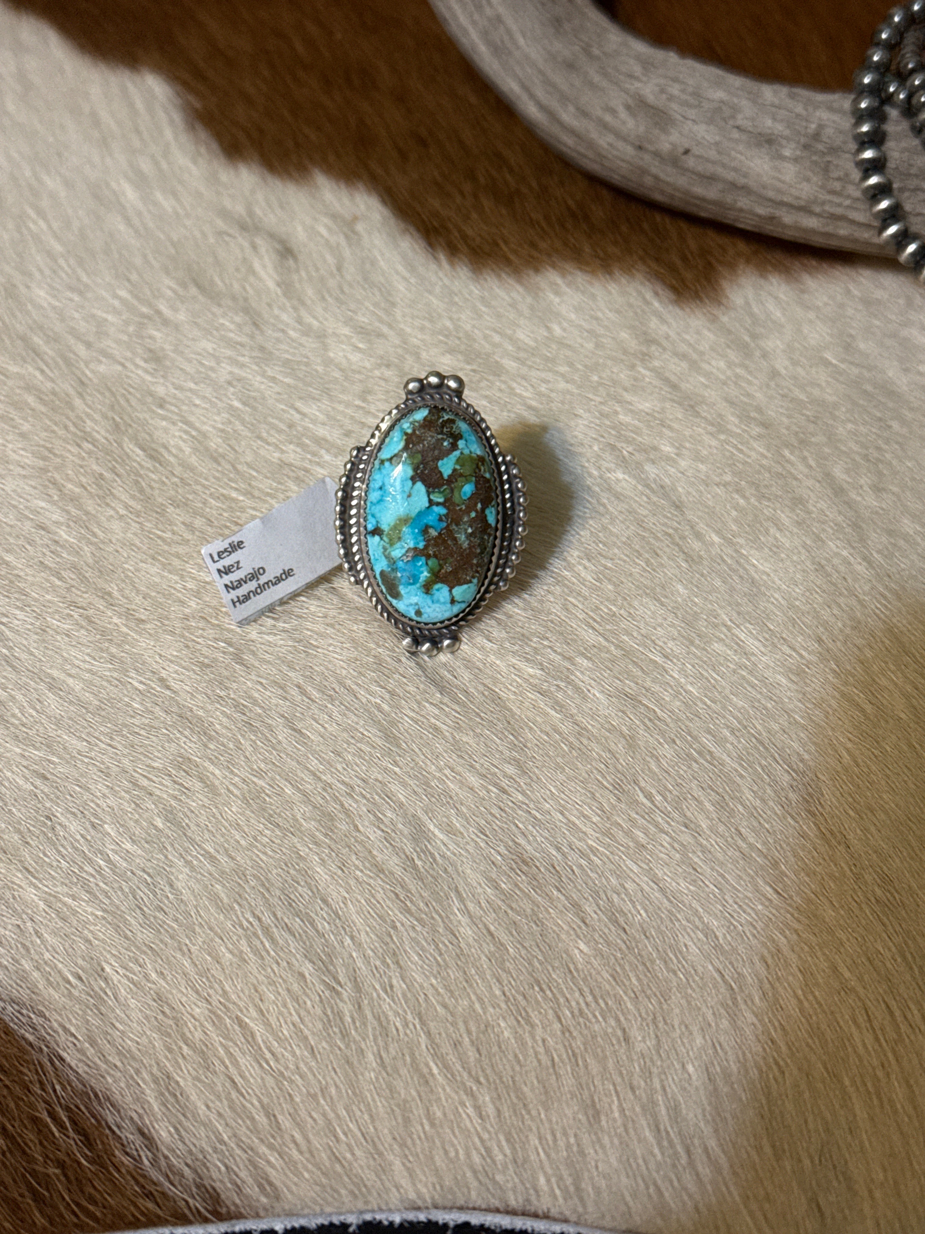 Navajo artist ring signed Leslie Nez